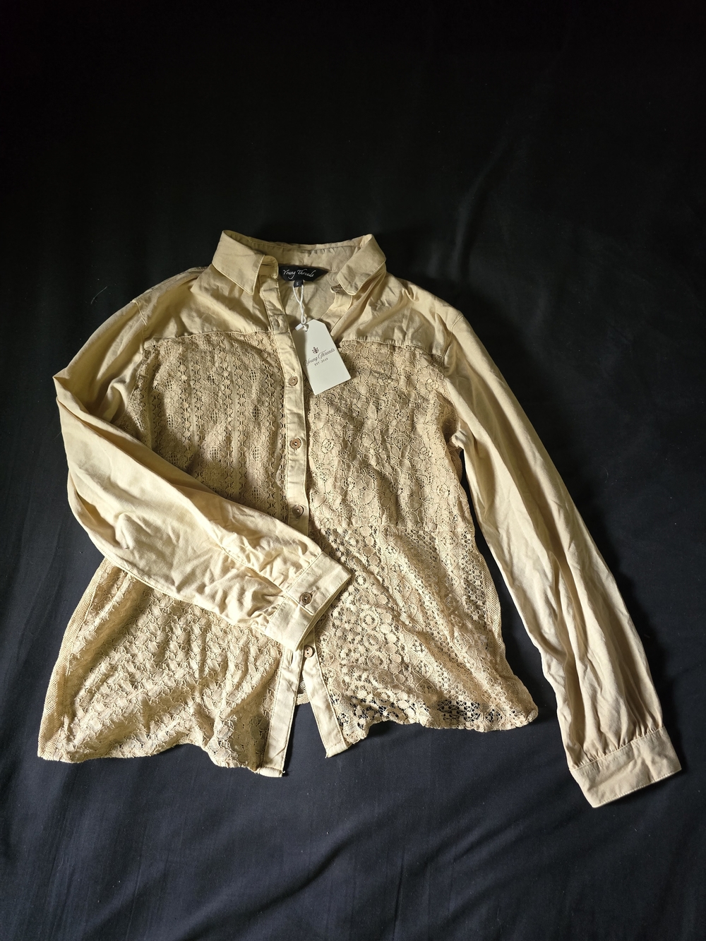 Young Threads Beige Lace Button-Up Blouse